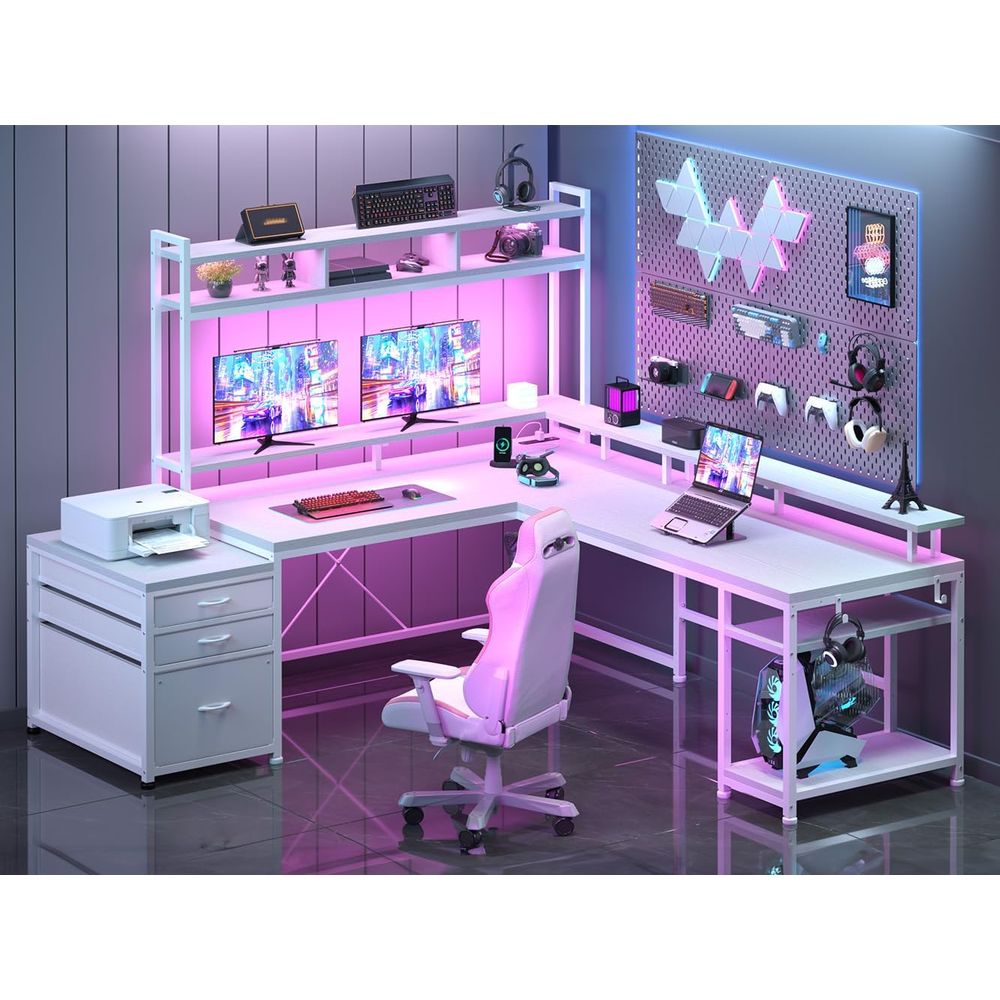 Desk Setup Dual Monitor - Mesa em L de 104 polegadas