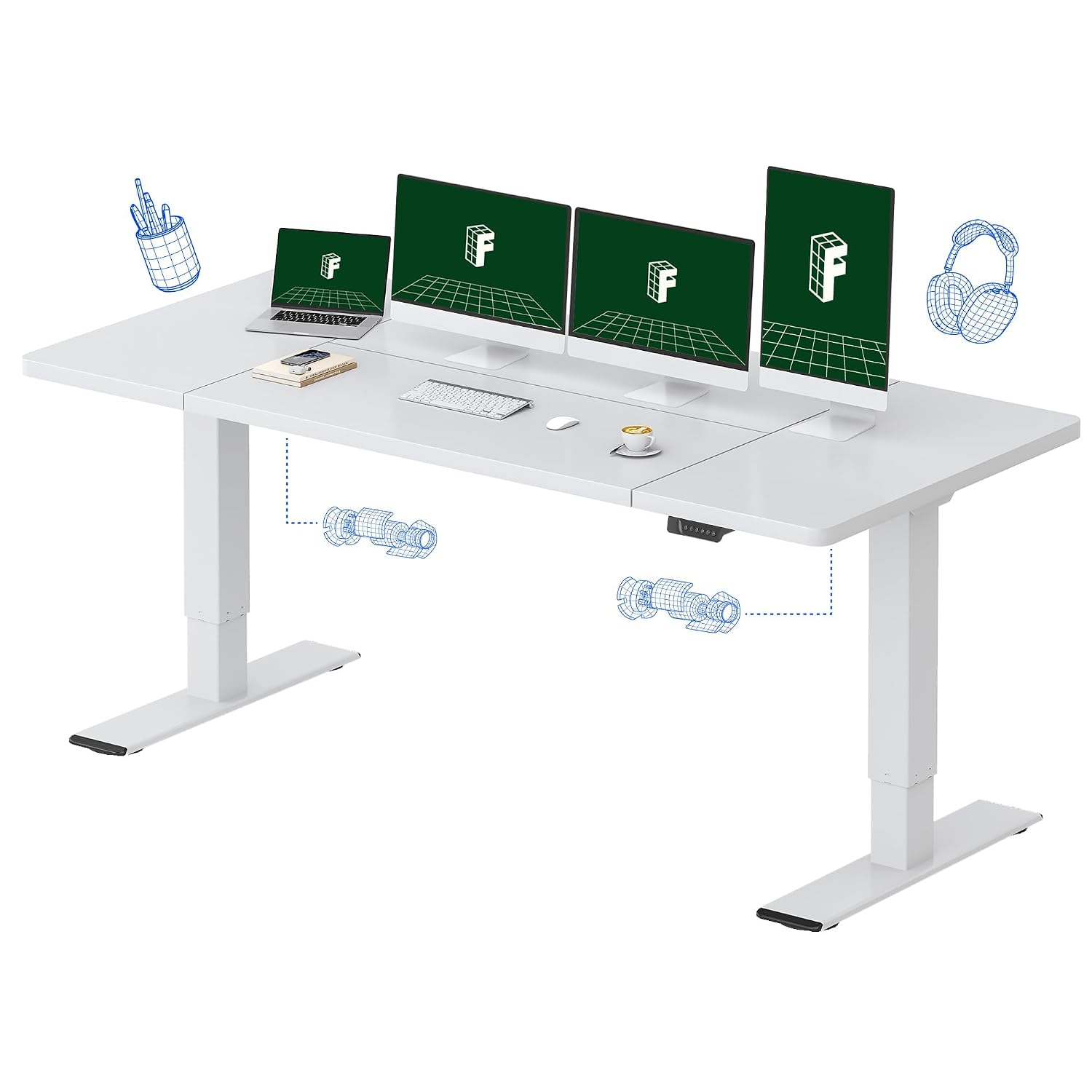 Desk Setup Dual Monitor - Grande Mesa Elétrica de Altura Ajustável