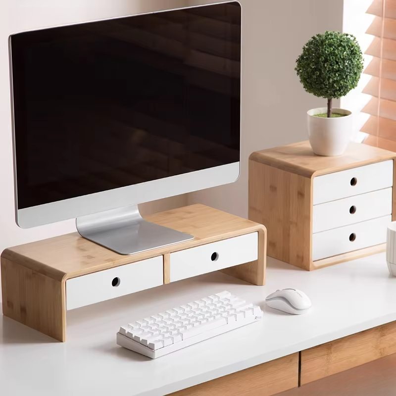 Desk Setup For Laptop And Monitor - Monitor de laptop de bambu riser