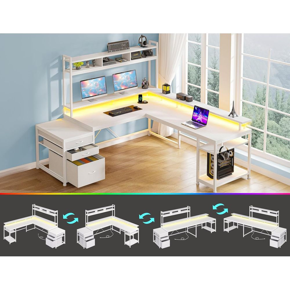 Mesa em L de 104 polegadas par - Desk Setup Dual Monitor avaliação e preço