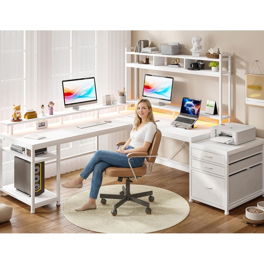 Mesa em L de 104 polegadas par - Desk Setup Dual Monitor avaliação e preço
